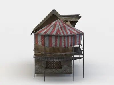 House with tent Low-poly 3D model