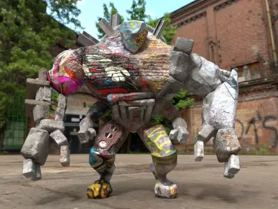 Golem humanoid Low-poly 3D model