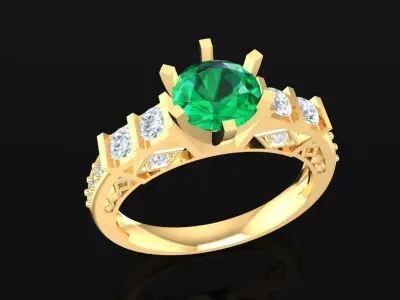 Luxury Emerald Center Diamond Ring for Women Jewelry Design 2332 3D print model