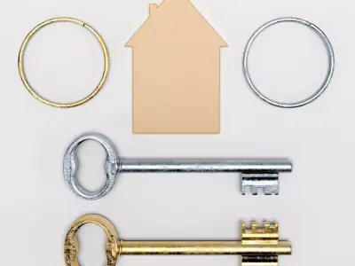 Vintage metal key for the door lock 3D model