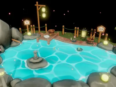 Japanese Hot Spring Low-poly 3D model