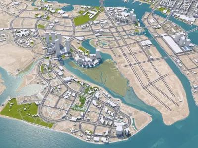 Abu Dhabi Downtown UAE Low-poly 3D model