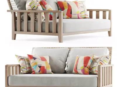 Double wooden garden sofa 3D model