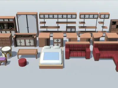 Japanese Furniture Set Low-poly 3D model