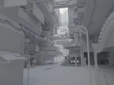 Cyberpunk City Scene Low-poly 3D model
