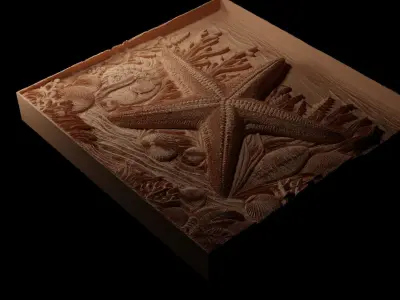 Starfish on the Ocean Floor Sandcasting Bas High Relief CNC 3D print model