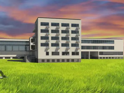 Bauhause building in middle of desert 3D model
