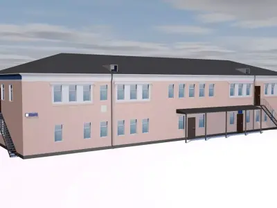 Warehouse two story building with stairs Low-poly 3D model