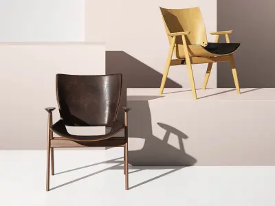 Shell Wood Armlounge Upholstered Seat and Back 3D model