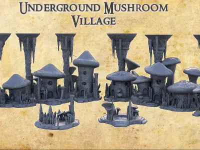 Underground Mushroom Village Tabletop Terrain 28 MM 3D print model