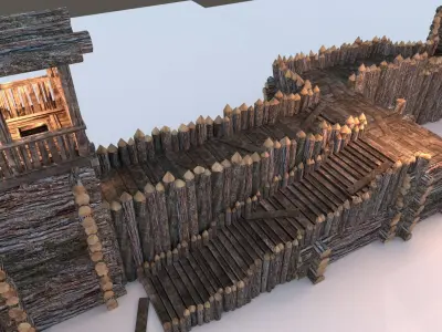 Medieval Wooden Fort Low-poly 3D model
