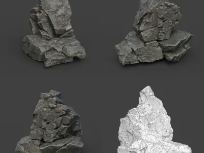 Low poly Cracked Black Rock 220124 Low-poly 3D model