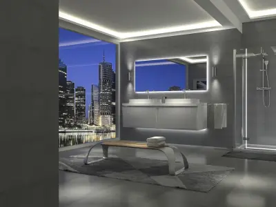 modern grey bathroom 3 illumination sets 3D model