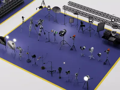 Photography Studio Lighting Rig Equipment Pack PBR Game Ready Low-poly 3D model