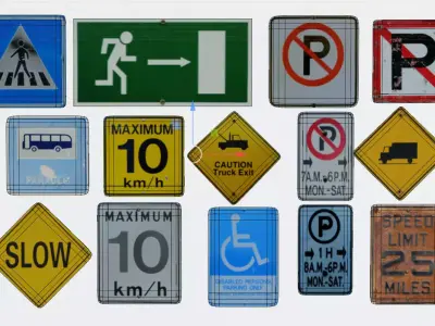 street signs 18 styles collections Low-poly 3D model