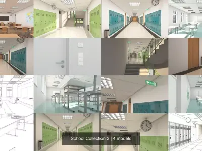 School Collection 3 lockers wall decal 3D Model Pack