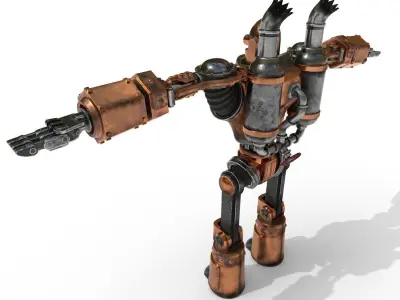 Robot steampunk PBR low poly Low-poly 3D model