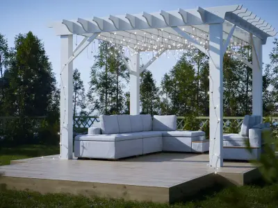 Garden Scene with pergola and sofa Low-poly 3D model