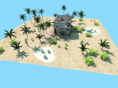 desert abandoned house low poly scene Low-poly 3D model