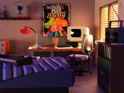 Low-Poly 90s Retro Game Room Low-poly 3D model