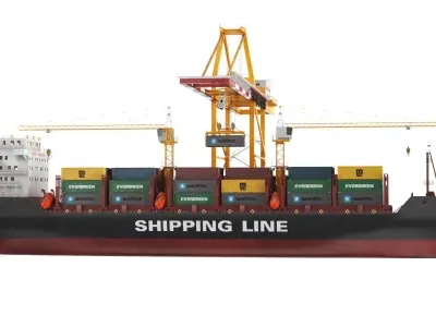 Container Ship With Gantry Crane 
