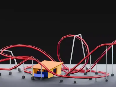 Amusement Park - Roller Coaster Low-poly 3D model
