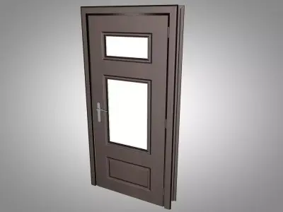 Modern Wooden Interior Door with Large Frosted Glass Panel Low-poly 3D model