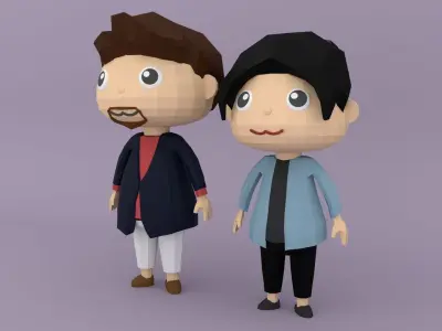 Low poly Cartoon character Office worker Low-poly 3D model