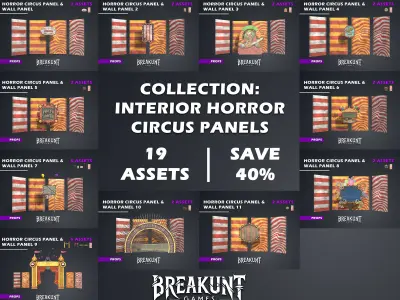 Interior Horror Circus Panels - 19 assets 3D Model Pack