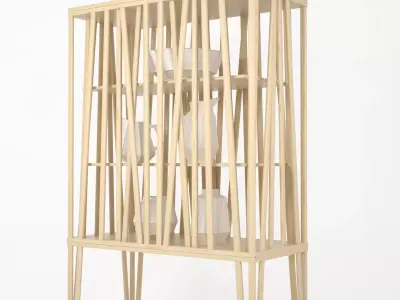 Mikado wooden bookcase made of strips of wood 3D model