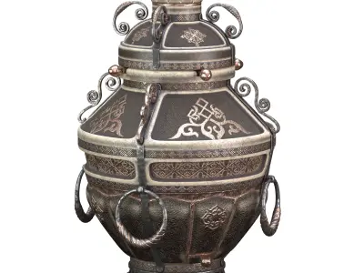 Tandoor ornate urn with fire in it 3D model