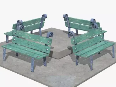 Blue Street Benches Low-poly 3D model