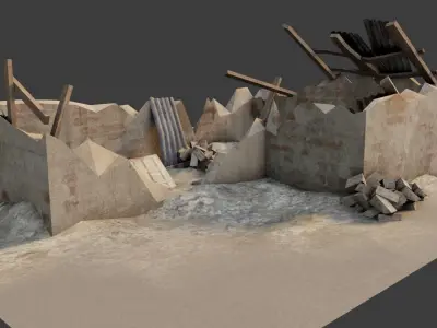 collapsed building with 4k pbr textures Low-poly 3D model