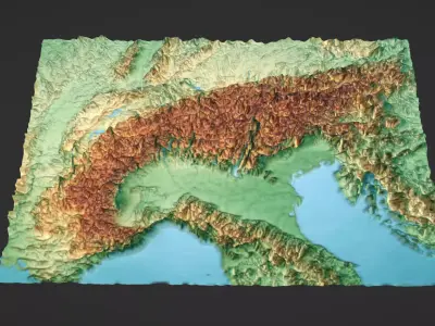 Alps Mountain Map Topography Low-poly 3D model