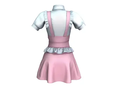 Pink Corset Dress With Straps Over White Blouse Low-poly 3D model