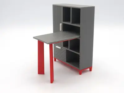 Big desk cabinet with drawers door and shelves  3D print model