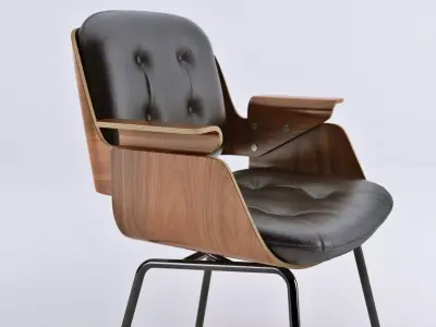 D48 two chairs with wooden seat and metal legs 3D model