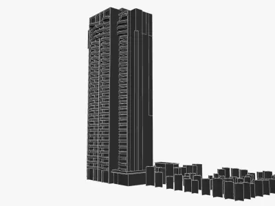 Marina tall building with palm trees Low-poly 3D model