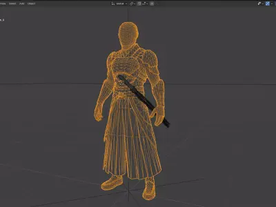 Cyberpunk Samurai With Futuristic Katana low poly Low-poly 3D model