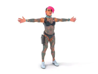 Tattooed Cyberpunk Character model pack Low-poly 3D model
