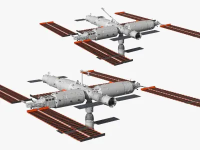  Tiangong Chinese Modular Space Station Rigged for Cinema 4D 