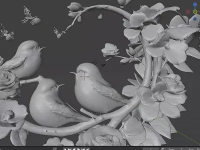 Decorative Birds and Floral Wall 3D Model 3D model