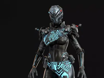 CyberCopGirl Low-poly 3D model