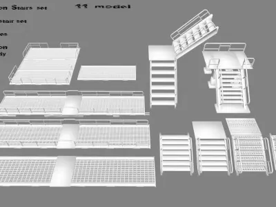 stairs building with Low-poly 3D model