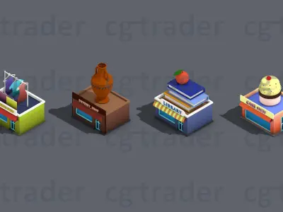 Low poly Stores Shops Isometric Low-poly 3D model