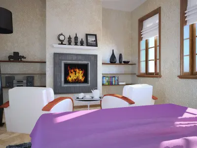 Bedroom with fireplace 3D model