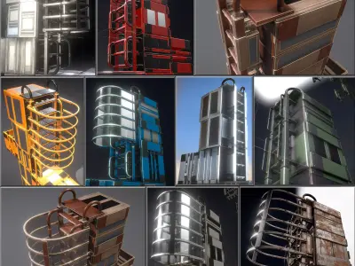 Modular Ladders - Package - All Available PBR Textures  Low-poly 3D model