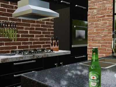 Isometric kitchen set Low-poly 3D model