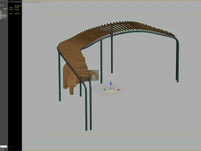 Curved Wood and Metal Pavilion with Bench Seating 3D model