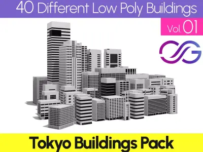40 Low Poly Buildings Inspired by Otemachi Tokyo Japan Low-poly 3D model